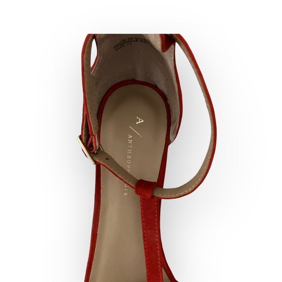 Anthropologie T-strap Bow Heels Red Suede Block Heel Women’s 11 - Picture 12 of 15